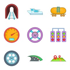 Passenger transport icons set, cartoon style