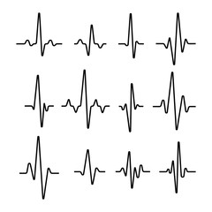 Set of sinusoidal pulse lines isolated on white background