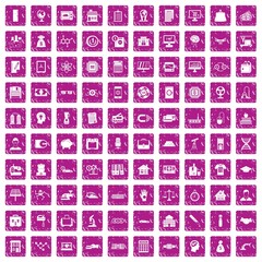 100 loans icons set grunge pink