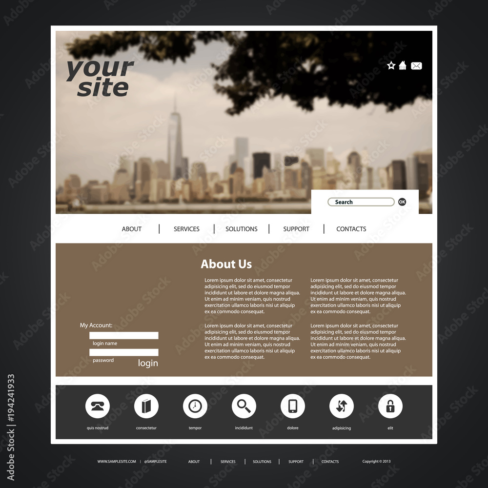 Wall mural one page website template with blurred header background design