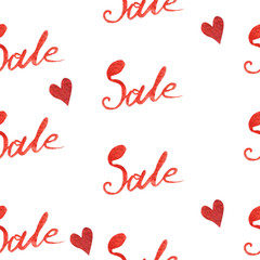 Seamless pattern with Sale inscription red watercolor paint