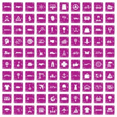 100 logistics icons set grunge pink