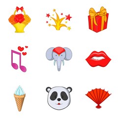 Fun journey icons set, cartoon style