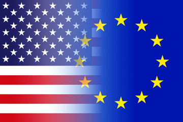 mixed united states and europe union flags