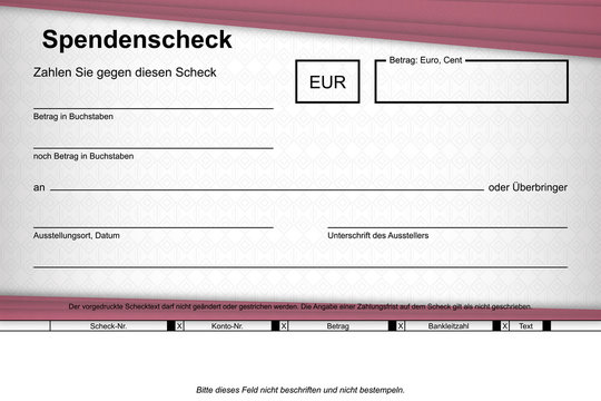 Spendenscheck Rahmen rot