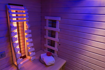 Private infrared sauna in ultra violet light - obrazy, fototapety, plakaty