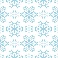 Blue floral seamless pattern on white background