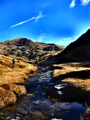 montagne jaune et rivière grise
