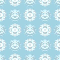 White floral seamless pattern on blue background