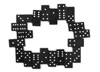 Black dominoes, pieces isolated on white background, top view