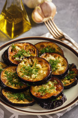 Fried eggplants with garlic and yogurt sauce.