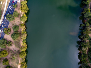 Birds eye view of Lady Bird Lake, Austin, Texas
