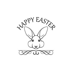 Easter bunny with a handwritten headline Happy Easter . Vector illustration.