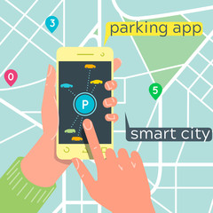 Smart city parking mobile app concept. Urban traffic technology illustration. Flat open line design layout - 194245549