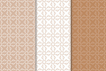 Brown and white geometric seamless patterns