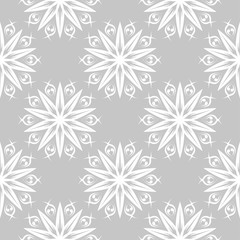 White floral seamless pattern on gray background
