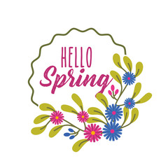 round label flowers decoration hello spring vector illustration