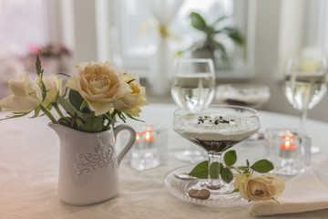 Elegant table arrangement with delicious dessert. 