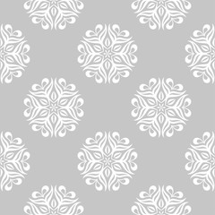 White floral seamless pattern on gray background