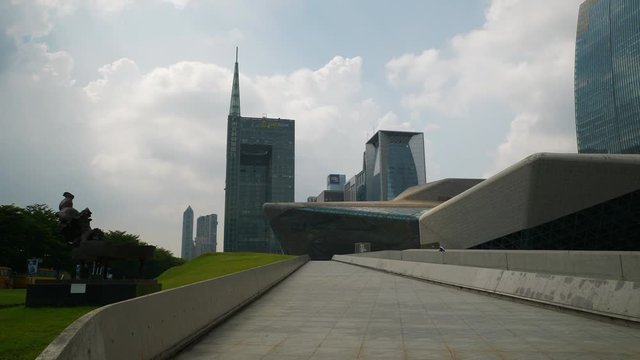 guangzhou city famous opera house downtown square slow motion panorama 4k china
