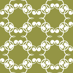 White floral seamless pattern on olive green background