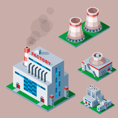 Isometric factory building icon industrial element warehouse architecture house vector illustration