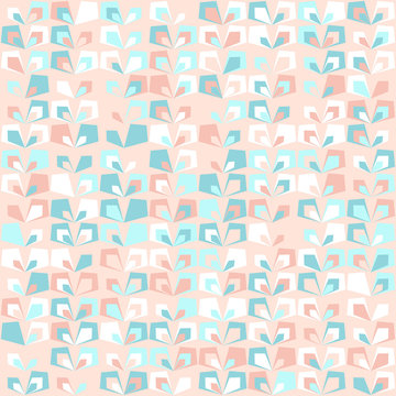 Floral mid century retro background. Pastel pink and mint colors. Seamless vector pattern. Abstract blush pink background.