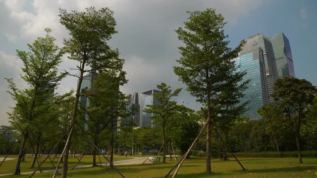 sunny day guangzhou city park slow motion panorama 4k china
