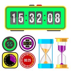Clock watches vector timer colorful measurement tools number digital information stopwatch illustration