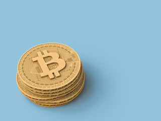 Cardboard concept of bitcoin coin on blue background