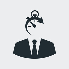 Icono plano hombre de negocios con cronometro en fondo gris