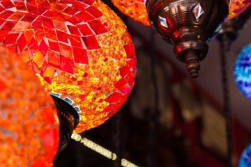 bright national Turkish lamps made of colored glass mosaic
