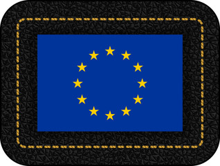Flag of European Union. Vector Icon on Black Leather Backdrop