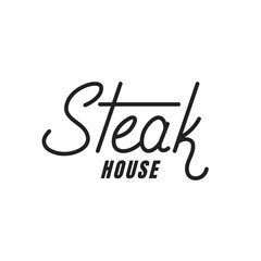 Steak house. Steak lettering. Steak house label badge emblem sticker