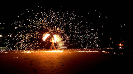 Fireshow at White Sand Beach on Koh chang, Thailand - obrazy, fototapety, plakaty