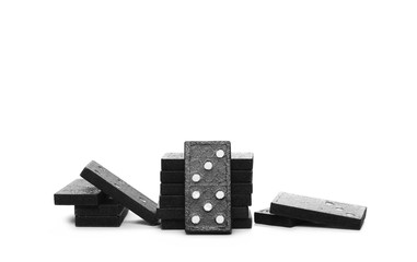 Black dominoes, pieces isolated on white background