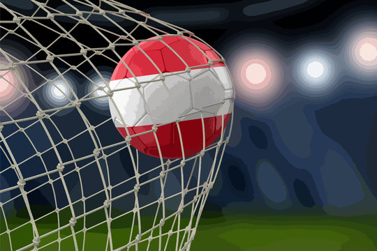 Pile of Soccer footballs and Austrian flag. Image with clipping path