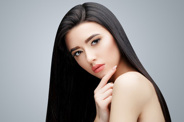 Brunette asian girl with long straight hair