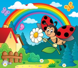 Obraz premium Ladybug holding flower theme image 4