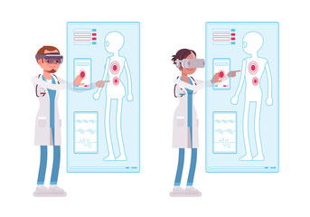 Male and female doctor doing vr diagnostics