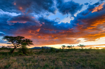 Sonnenuntergang in der Nähe von Windhoek, Afrika