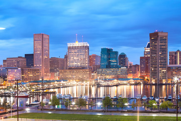 Fototapeta na wymiar Downtown city skyline and Inner Harbor, Baltimore, Maryland, USA