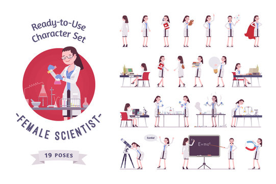 Female scientist ready-to-use character set