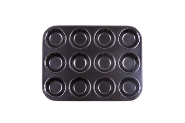 Black baking pan isolated on white background.