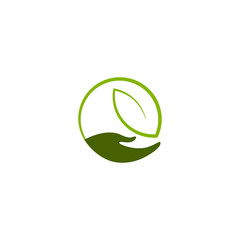 Hand with leaf vector design element, nature care concept