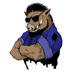 Isolated vector illustration a strong wild boar - man.
