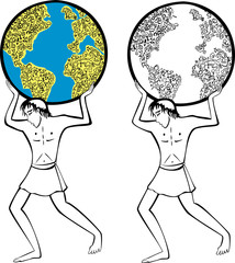 Titan holding Earth with signs of human activity