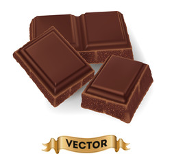 Broken chocolate bar on white background