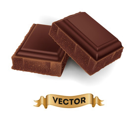Broken chocolate bar on white background