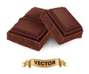 Broken chocolate bar on white background